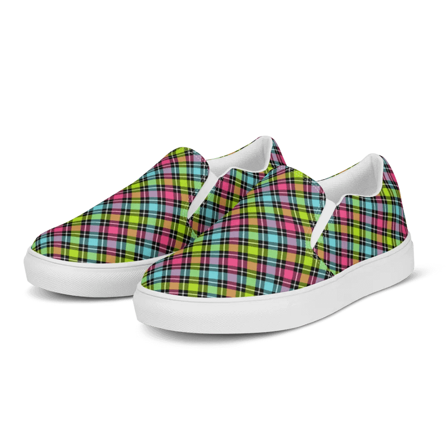 Neon Checkered Plaid Women's Slip-On Shoes product image (3)