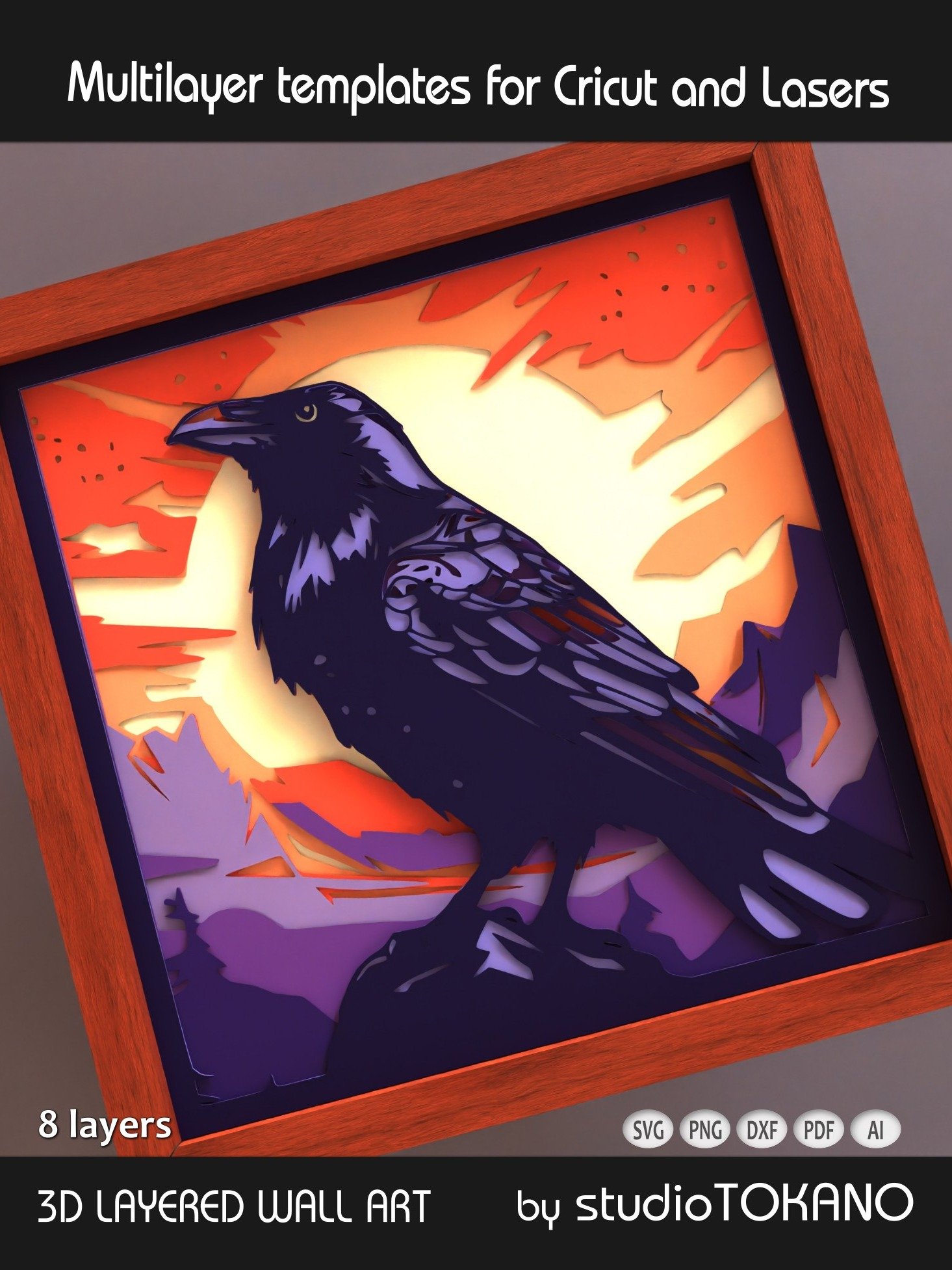 Raven 3D layered Shadow Box svg product image (2)