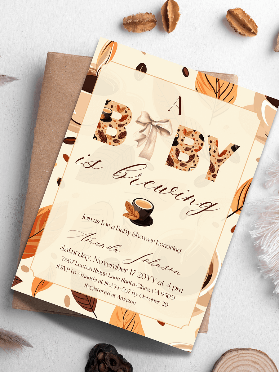 A Baby is Brewing Coffee Baby Shower Invite, Fall Rustic Gender Neutral Shower, Modern Brunch Invitation, Digital Download Canva Template product image (1)