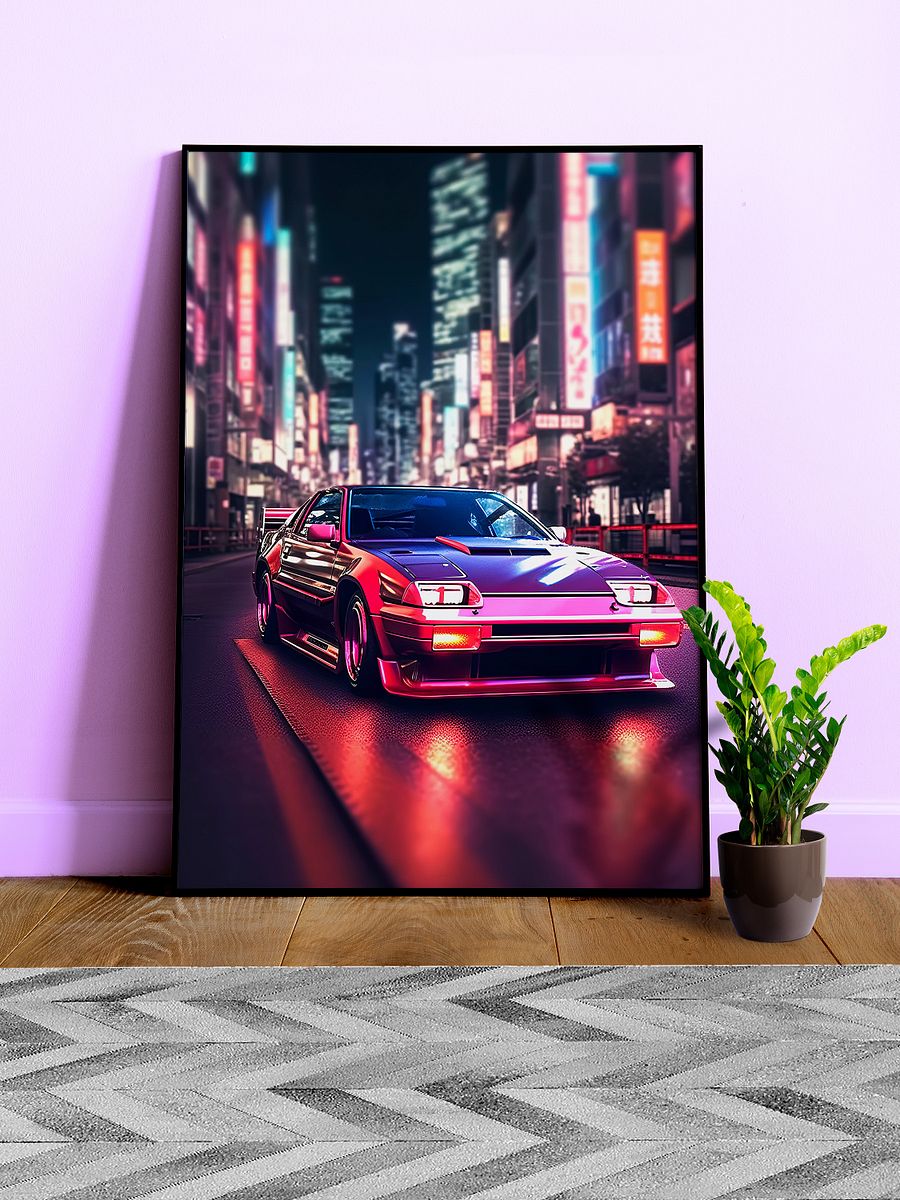 Toyota, Retrowave car on Tokyo Street, Retrowave Aesthetics [synthwave/vaporwave/cyberpunk] — aesthetic art print product image (1)
