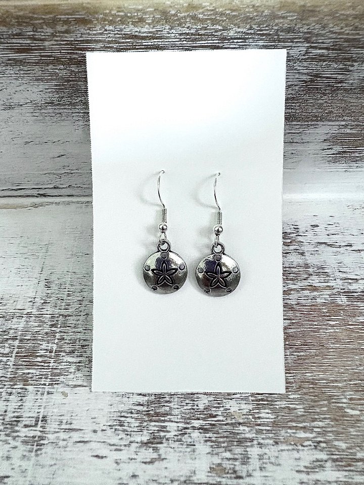 MFD-00124 | Handmade Silver-Tone Metallic Sand Dollar Earrings | Monique Faella Designs™ product image (2)