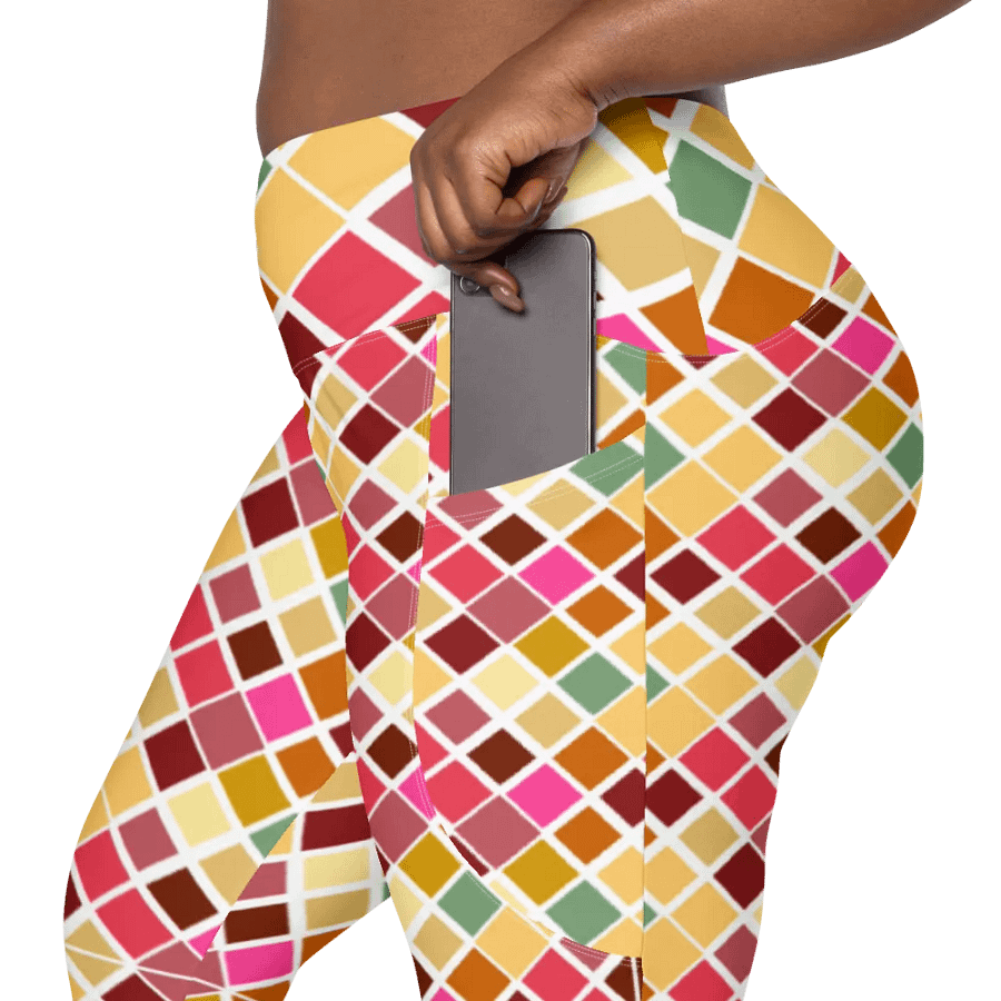 Colorful Square Pattern Design Leggings with Pocket - v5 product image (12)
