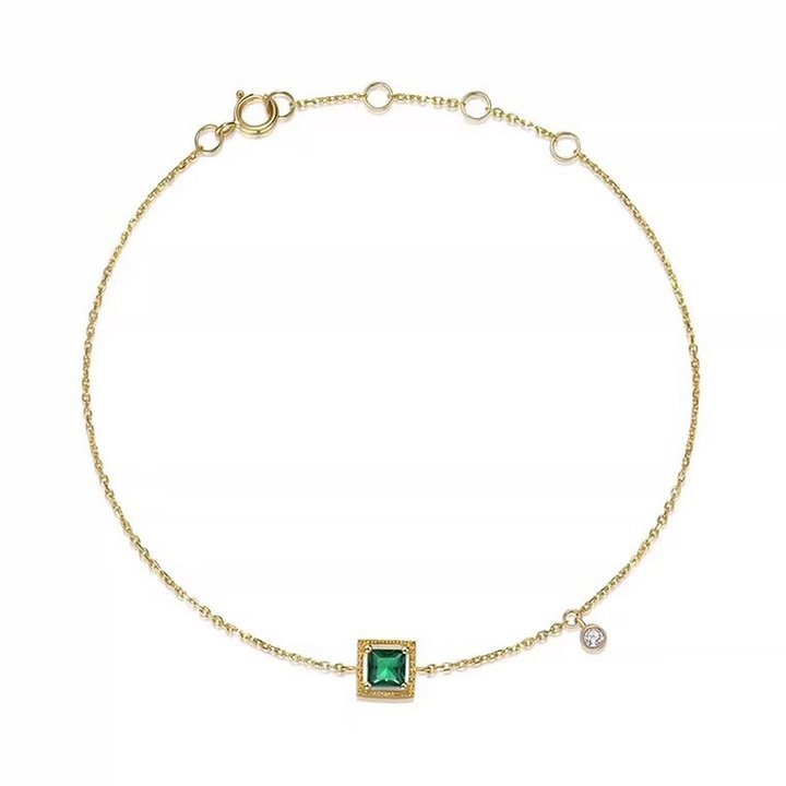 Square Green Gemstone Adjustable Bracelet | 18K Gold Plated product image (1)