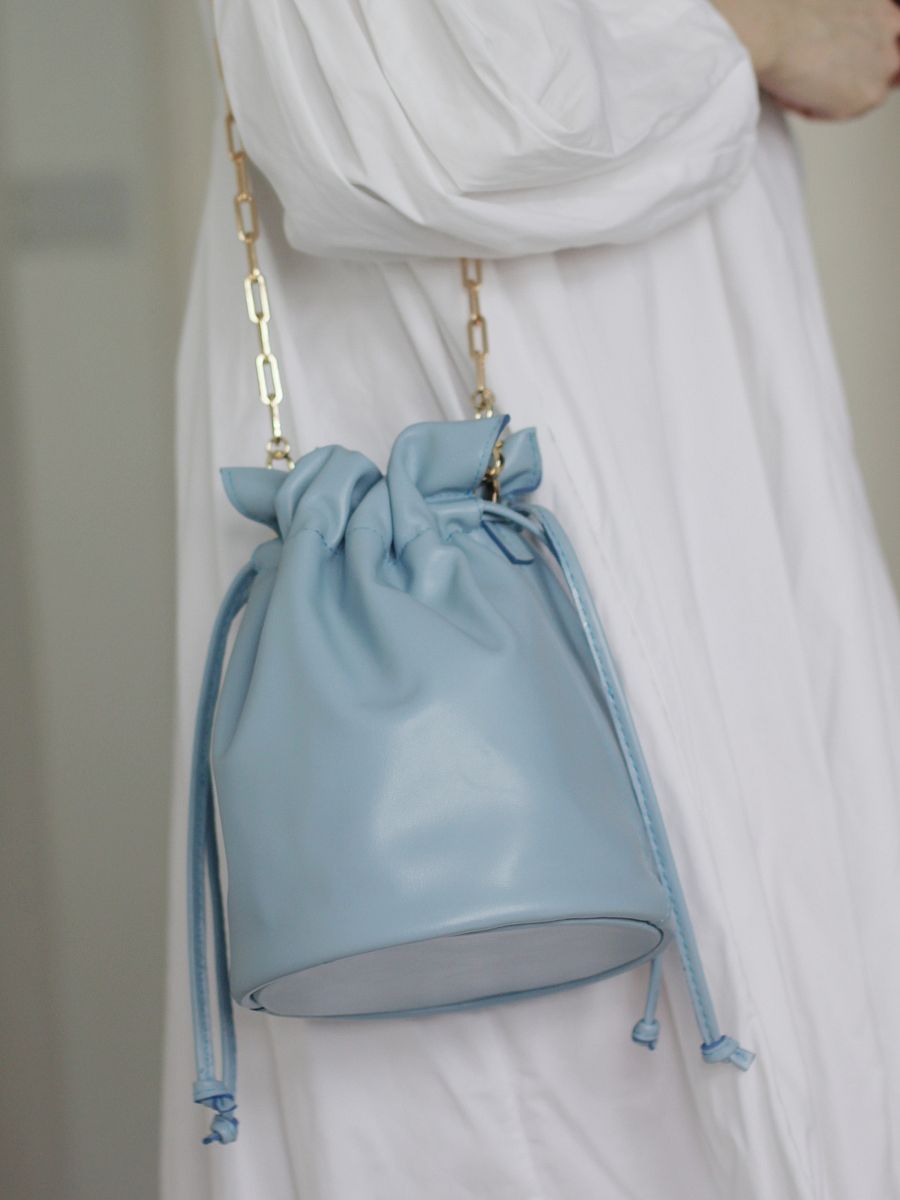 Sample Sale – Soft Leather Drawstring Bucket Bag – Light Blue product image (5)