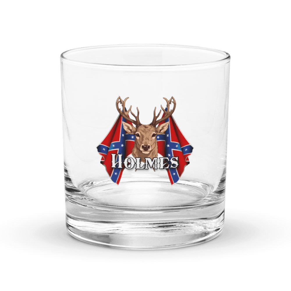 "Holmes" Last Name Rebel Redneck Deer - Rocks Glass product image (1)
