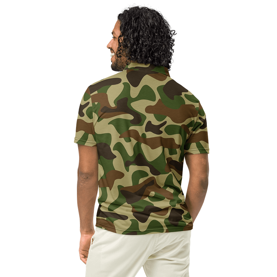 Woodland Green Army Camouflage Military Camo Pattern Slim Fit Polo Shirt product image (5)