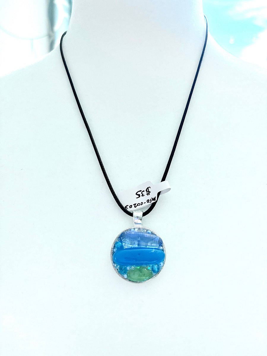 Coastal Calm Horizon Pendant Necklace | Handmade Glass Art Jewelry | Monique Faella Designs™ | MFD-00203 product image (7)