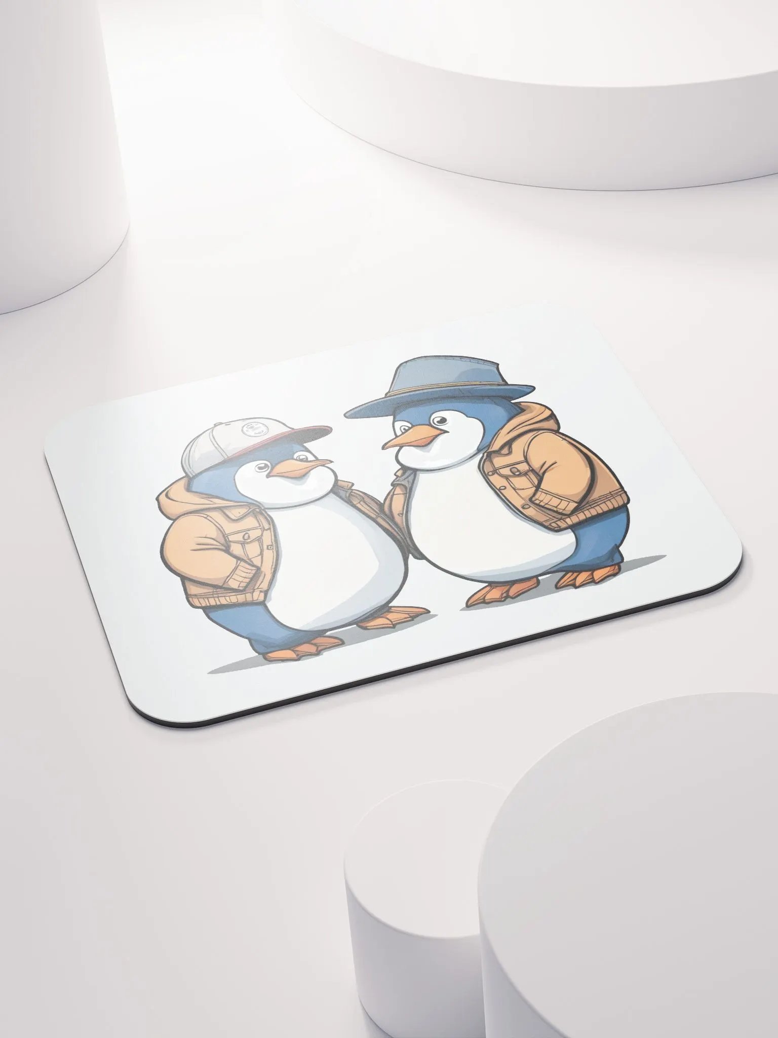 2 penguins wearing a coat and hats Mouse Mat product image (4)