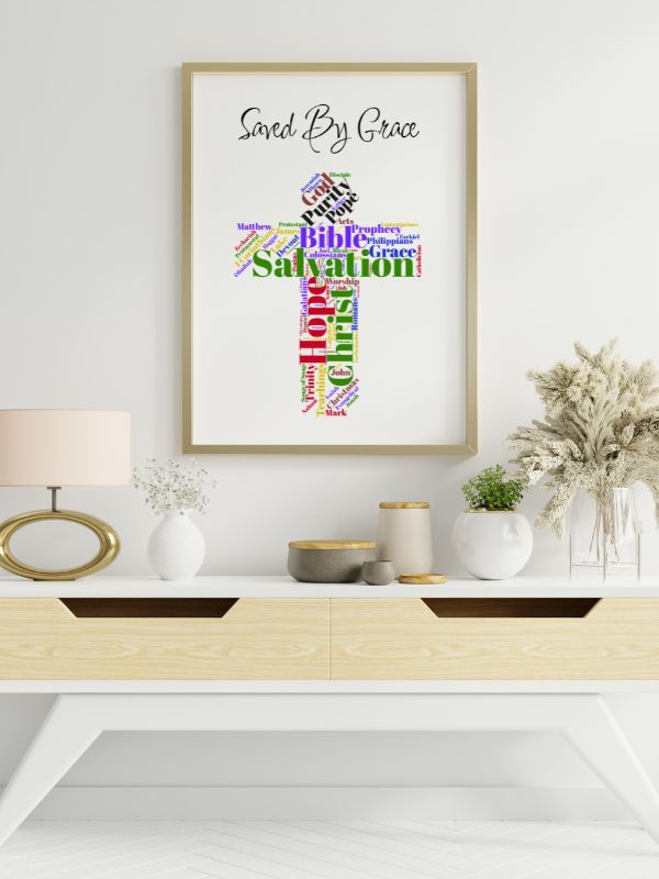 Printable Christian Wall Art – "Saved by Grace" Crucifix Design product image (5)