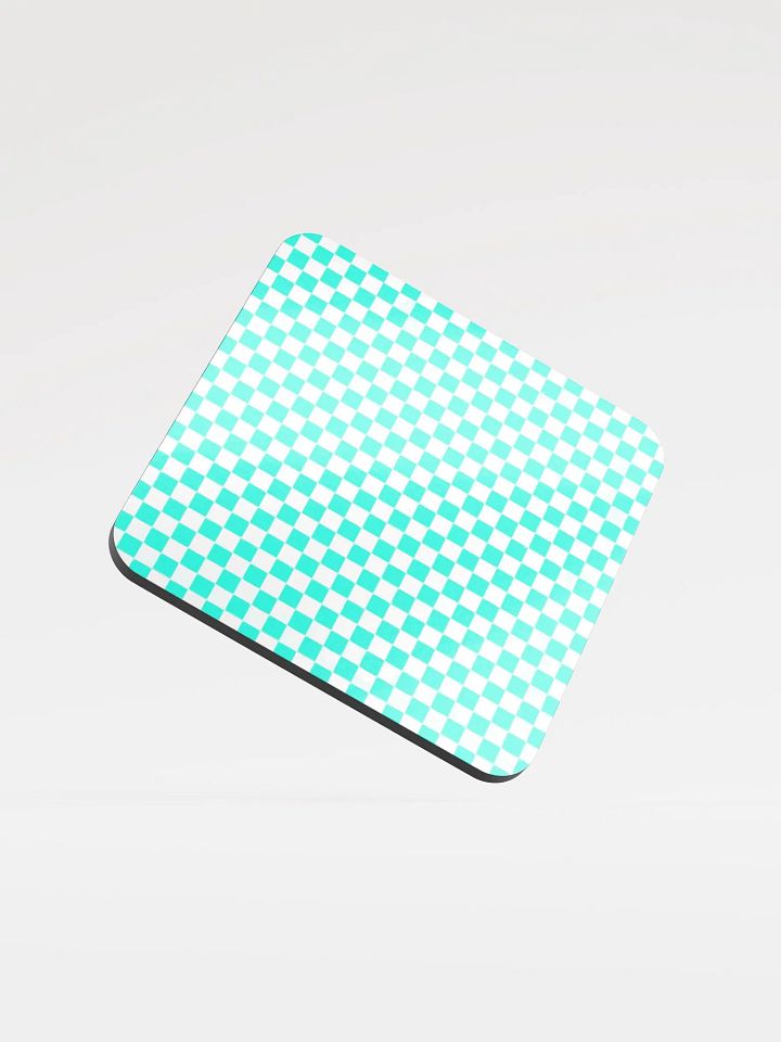 Checkers! Neon Aqua Blue and White Checkered Cork Coaster product image (1)