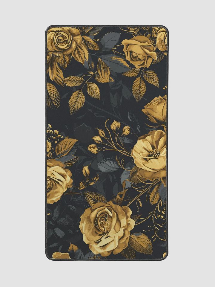 Luxurious Golden Floral Desk Mat, Elegant Black and Gold Office Decor, Large Mousepad Desk Blotter, Chic Home Office Accessory product image (2)
