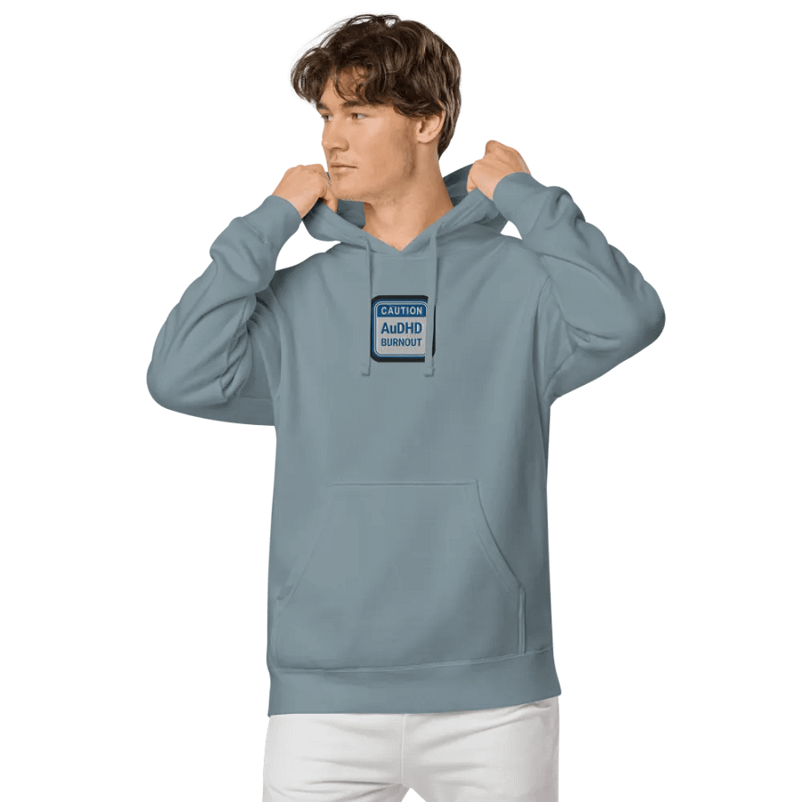CAUTION: AuDHD BURNOUT embroidered pigment hoodie (royal bubble design) product image (4)