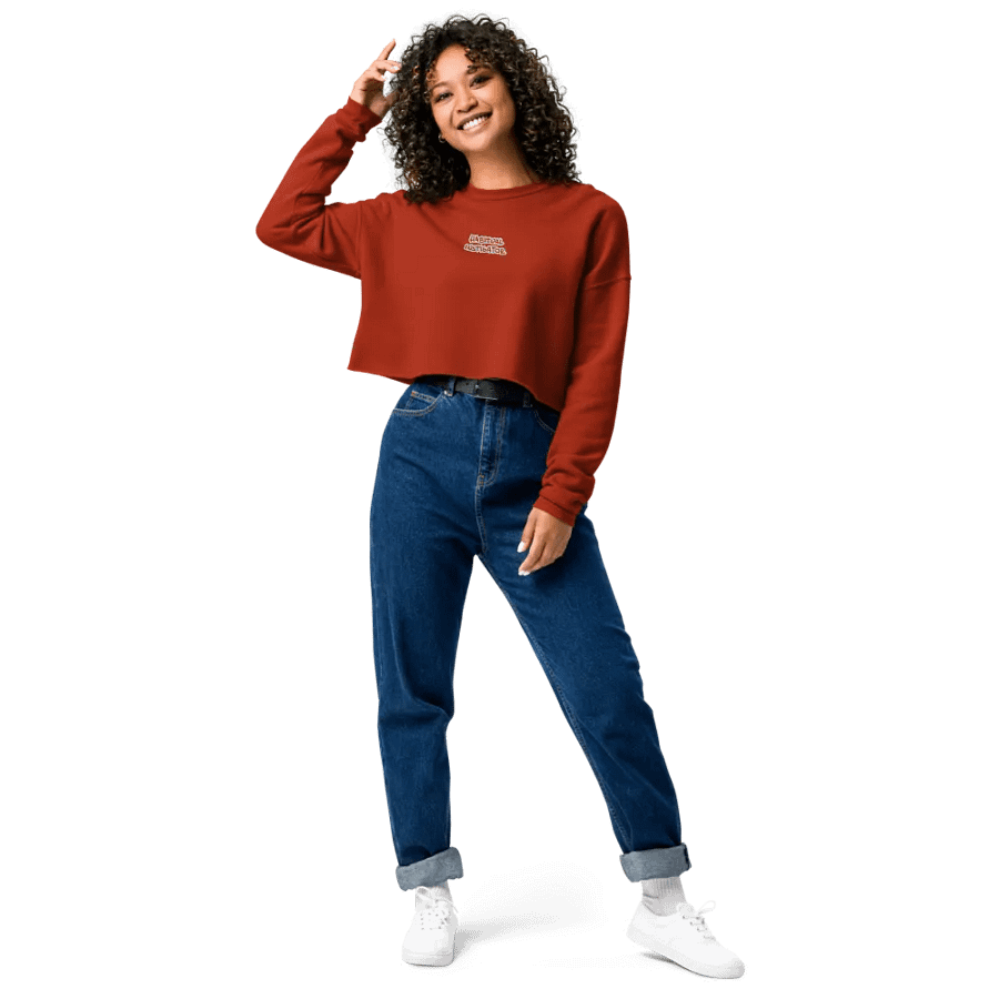 HABITUAL INSTIGATOR (red & white) embroidered fleece crop crew product image (12)