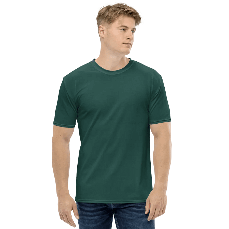 Plain Dark Green Soft Summer Men's Crewneck Polyester Heavyweight Premium T-Shirt by Treasure Pie product image (4)