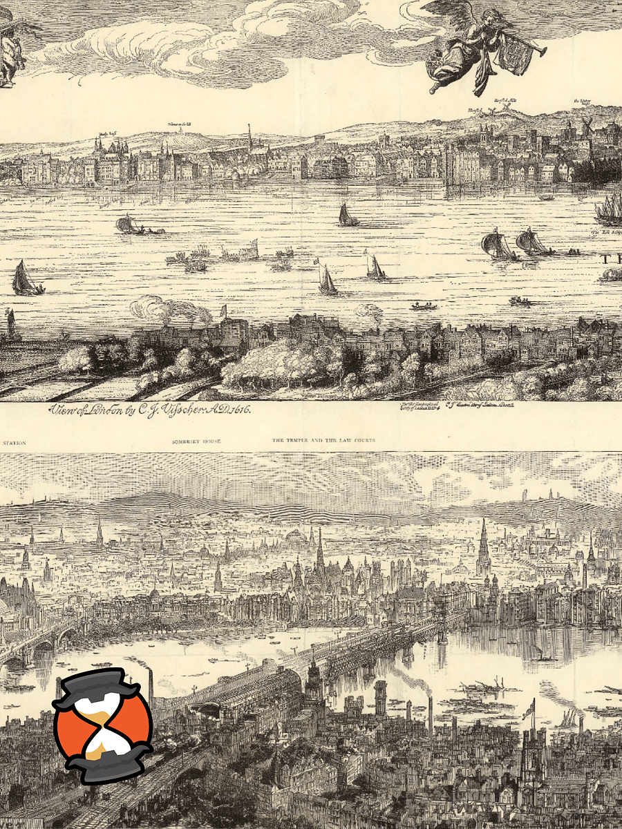 London 1616 vs 1890 Poster Print – Hand-Drawn Historical Panorama Comparison (Unframed) product image (4)