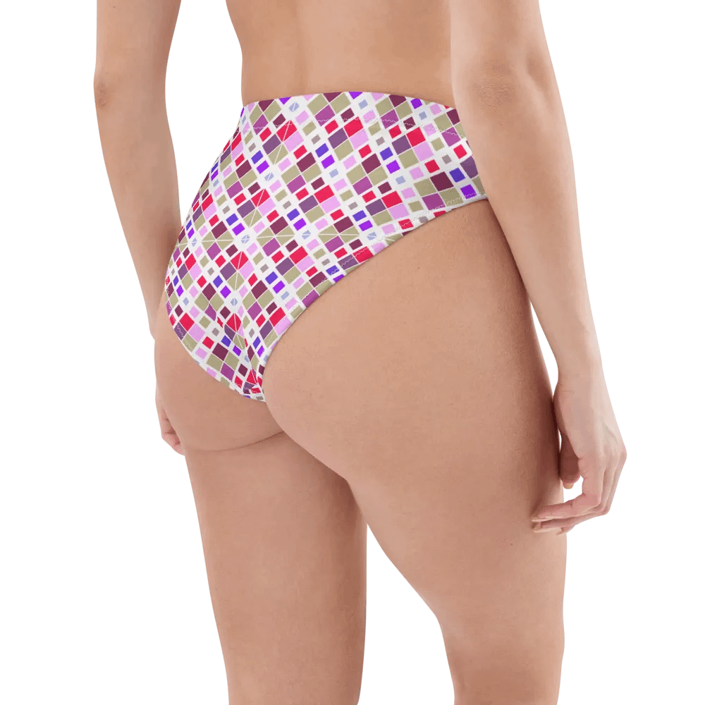 Colorful Square Pattern Design High Waist Bikini Bottom - V2 product image (3)