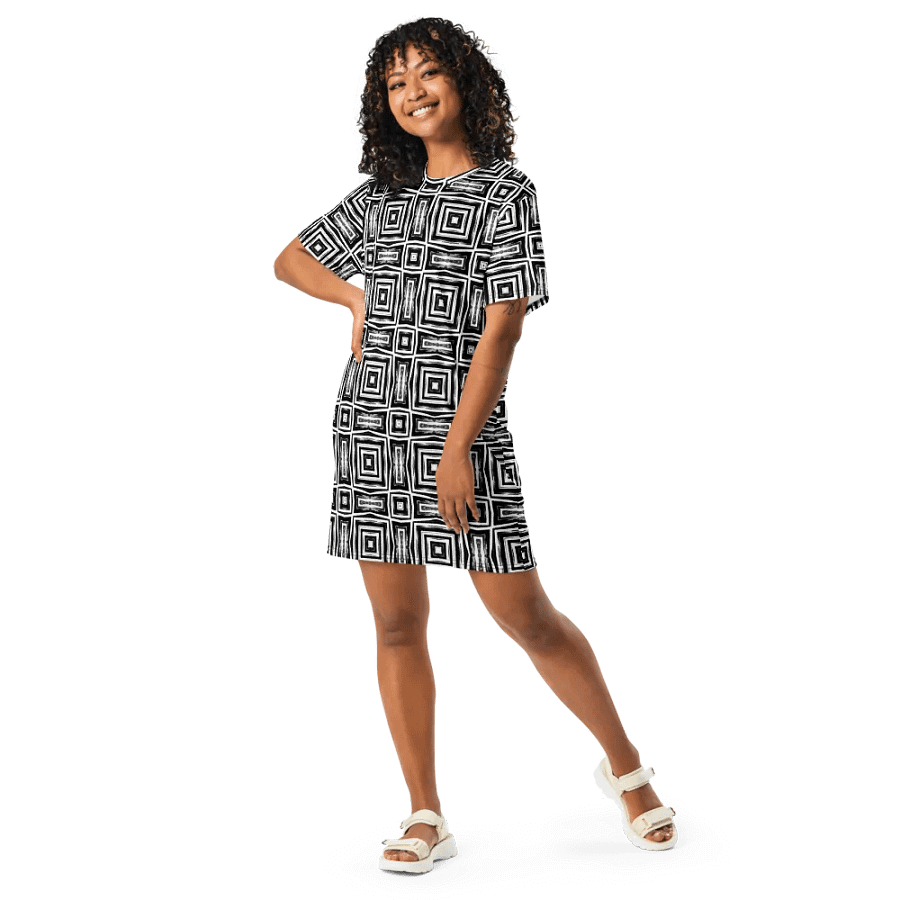 Abstract Monochrome Repeating Pattern Ladies T Shirt Dress product image (11)