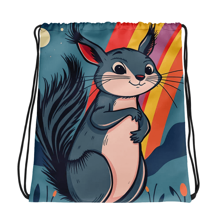 Whimsical Rainbow Squirrel Drawstring Bag product image (1)