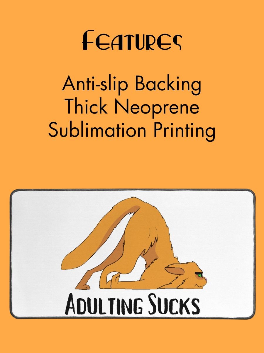 Adulting Sucks Gaming Mat - Dragging Face Cat Desk Pad product image (2)
