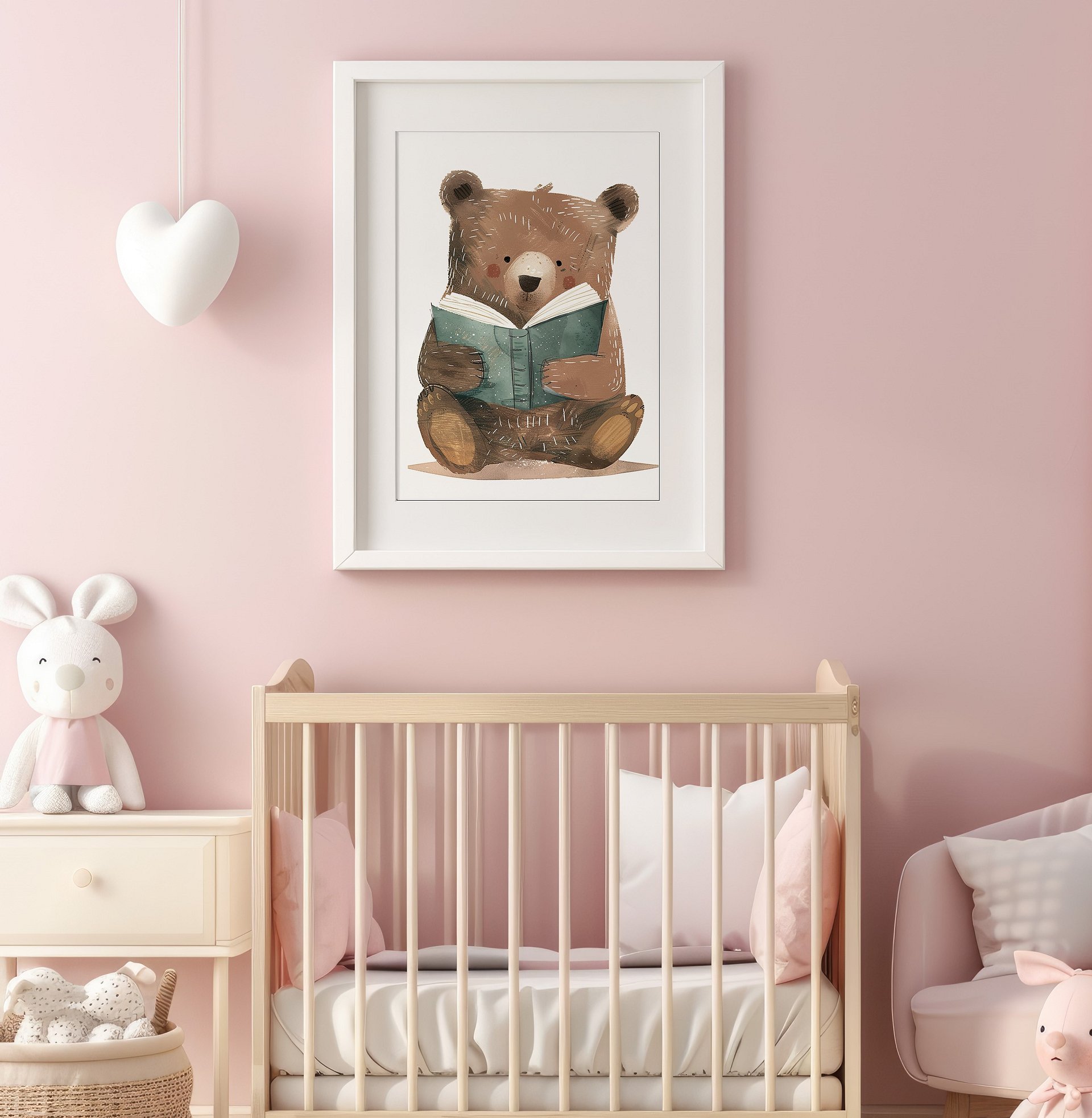 Cute Bear Reading a Book Watercolor Nursery Art Print product image (5)