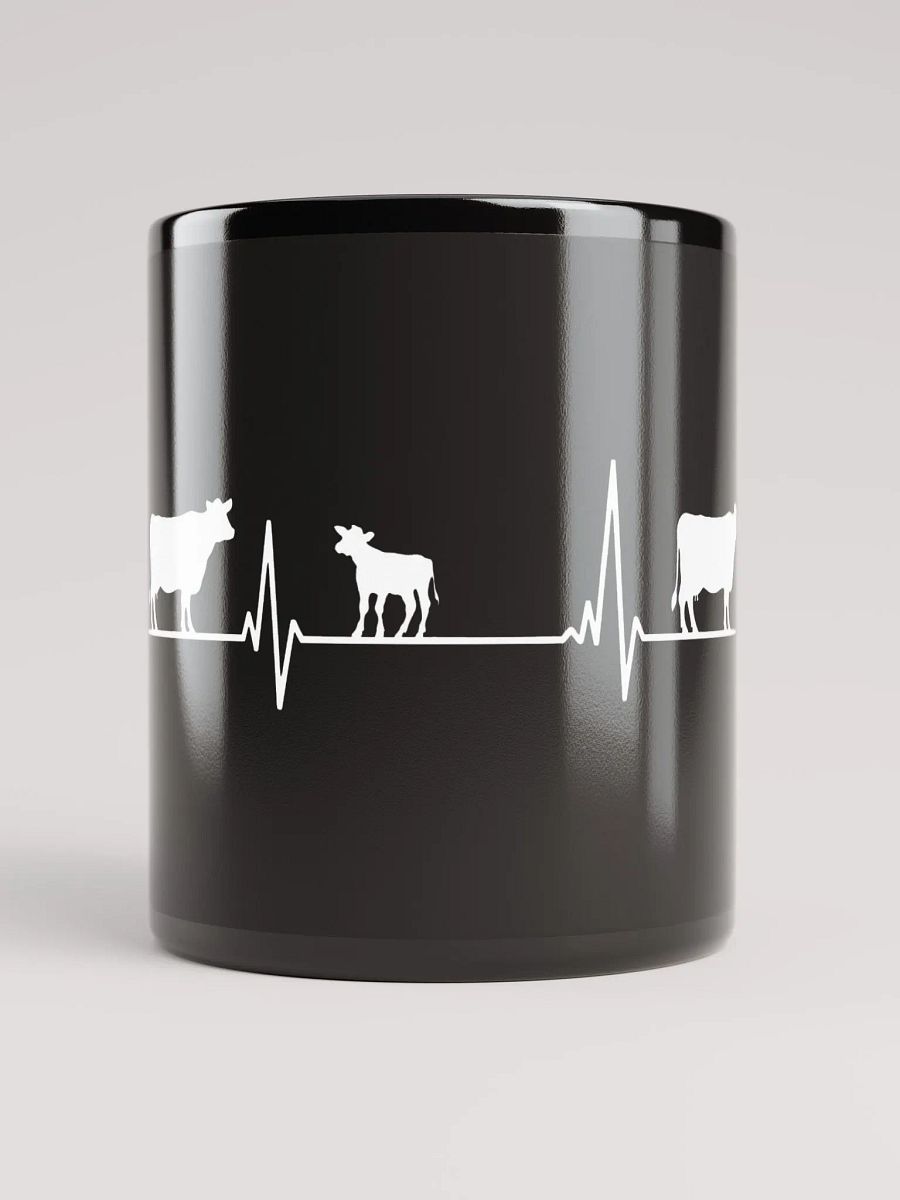 "Heartbeat-Cow" black glossy mug product image (4)