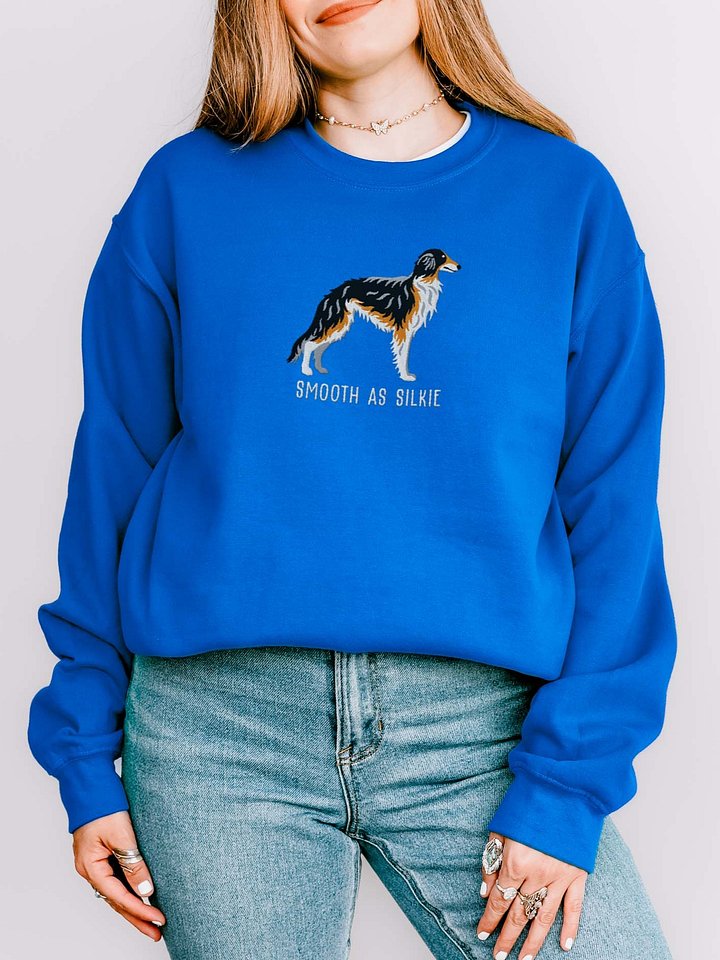 Smooth as Silkie Sweatshirt (Embroidered) of a Silken Windhound(Black & Tan) product image (2)