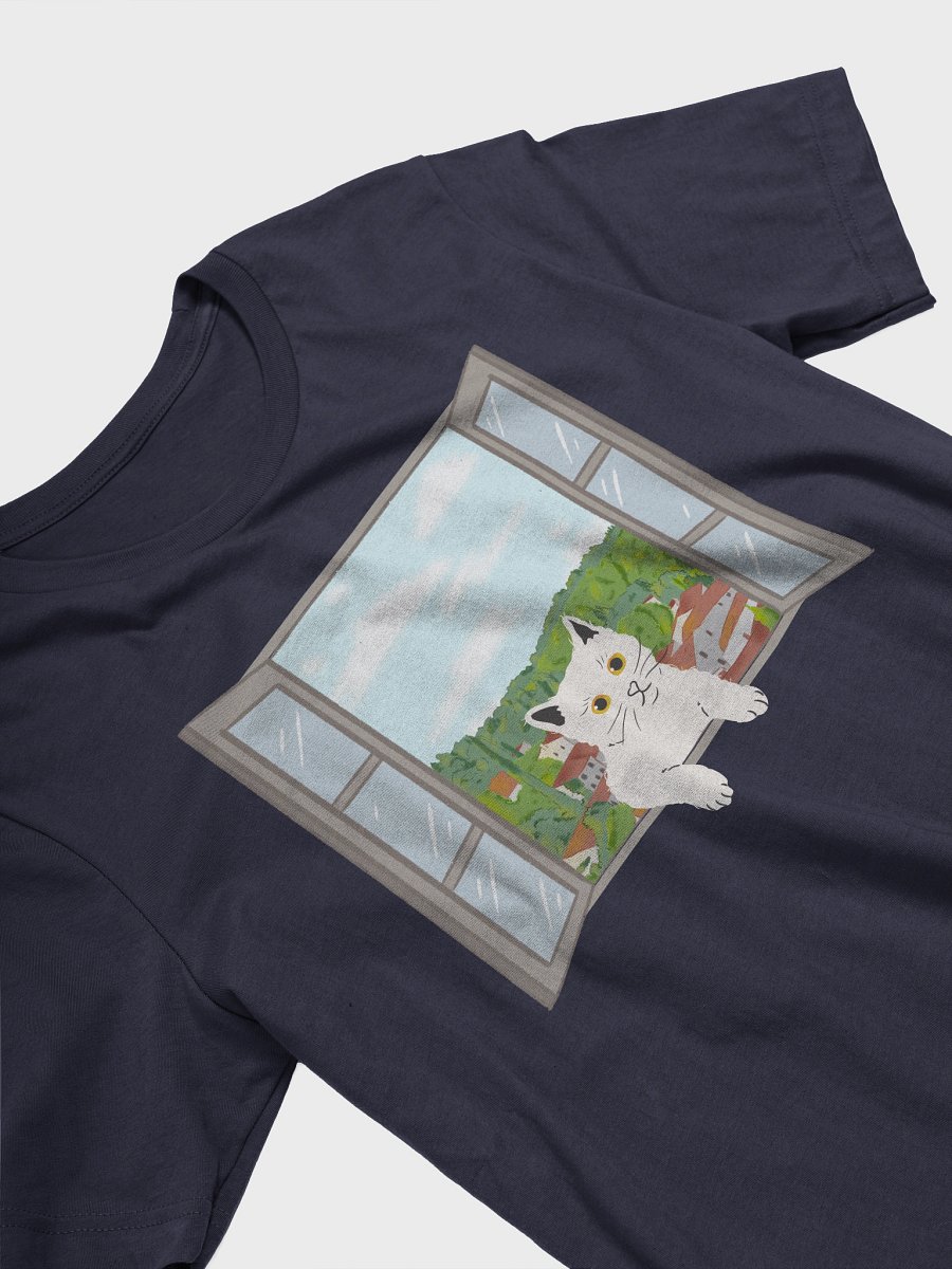 White Cat Peeking Through Window - T-Shirt product image (3)