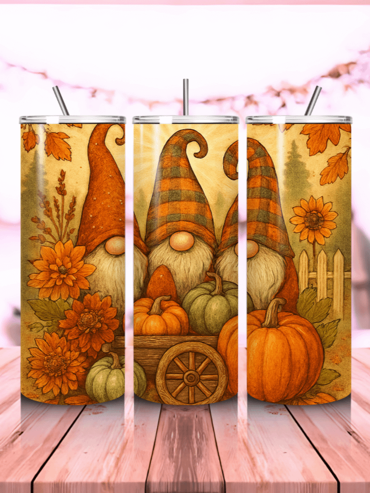 Fall Gnome Tumbler Wrap PNG – 20oz Skinny Sublimation Design with Cozy Autumn Colors & Whimsical Gnome Artwork – Perfect Seasonal Gift – 300 DPI Instant Digital Download product image (1)