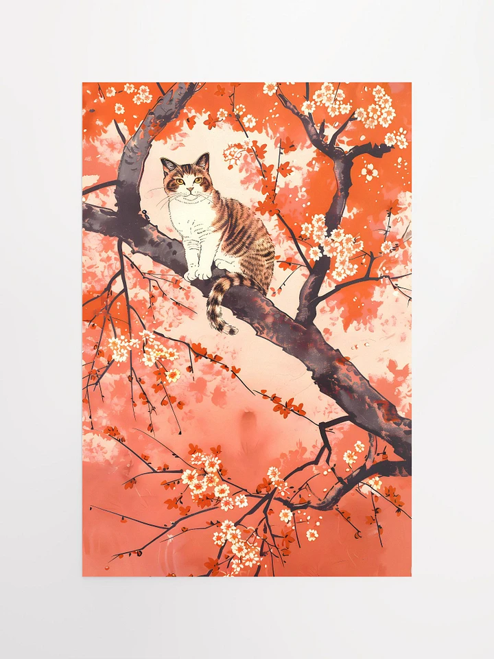 Tranquil Tabby Amidst Blossoms: Japanese-Inspired Cat Artwork Matte Poster product image (2)