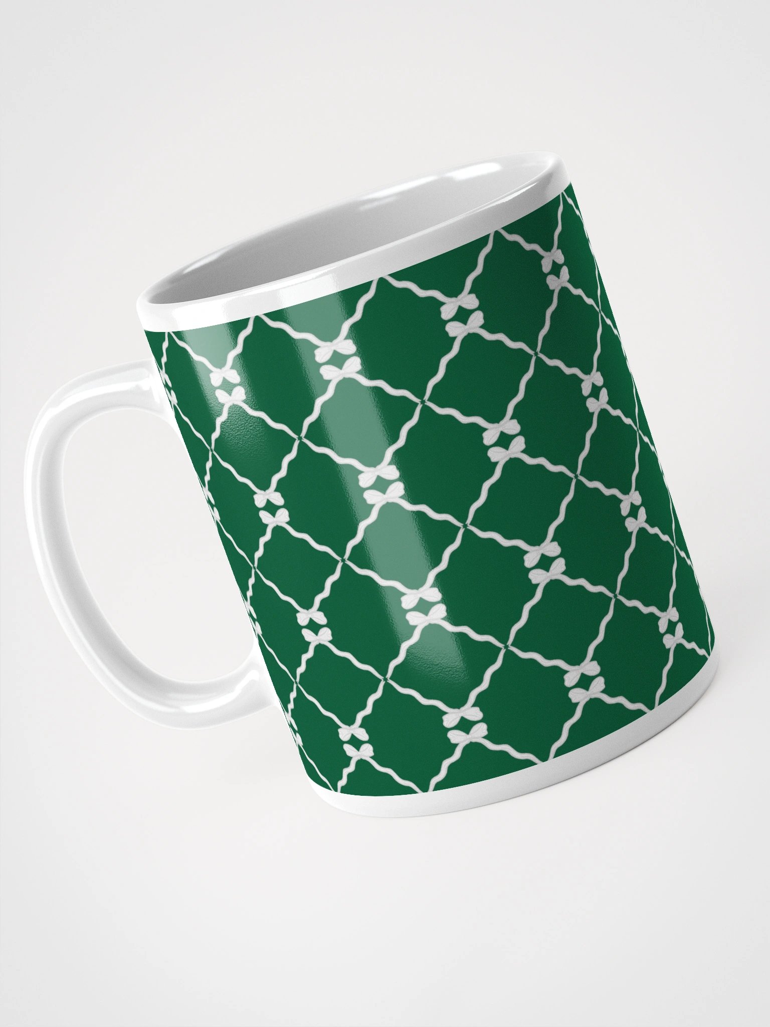 Bows and Ribbon Pattern Mug in Green and White product image (5)