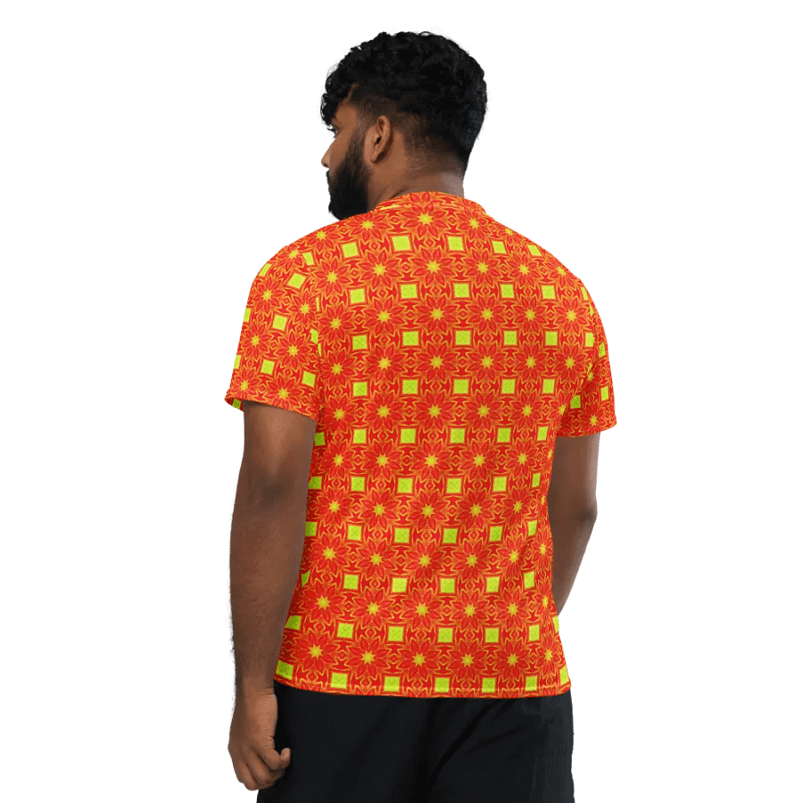 Abstract Orange Repeating Flower Unisex V Neck Sports Jersey product image (3)
