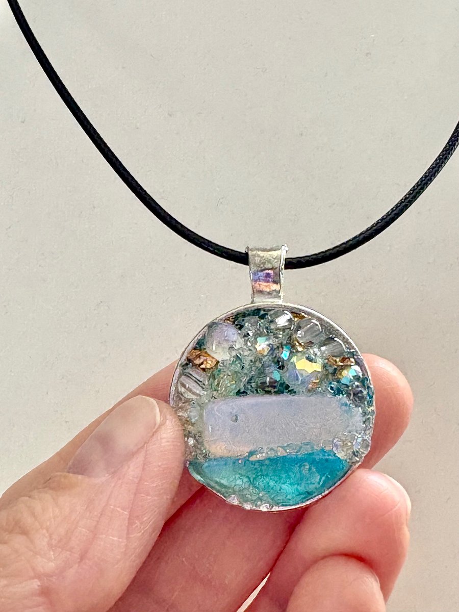 Mixed Metal Horizon Sea Glass Pendant Necklace | Handmade Bead & Sea Glass Art | Coastal Charm Jewelry by Monique Faella Designs™ | MFD-00227 product image (5)