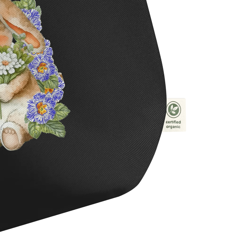 Garden Whispers: Bunny and the Primula Zebra Blues Organic Cotton Tote Bag (Large) - Eco-Friendly, Durable, Stylish product image (3)