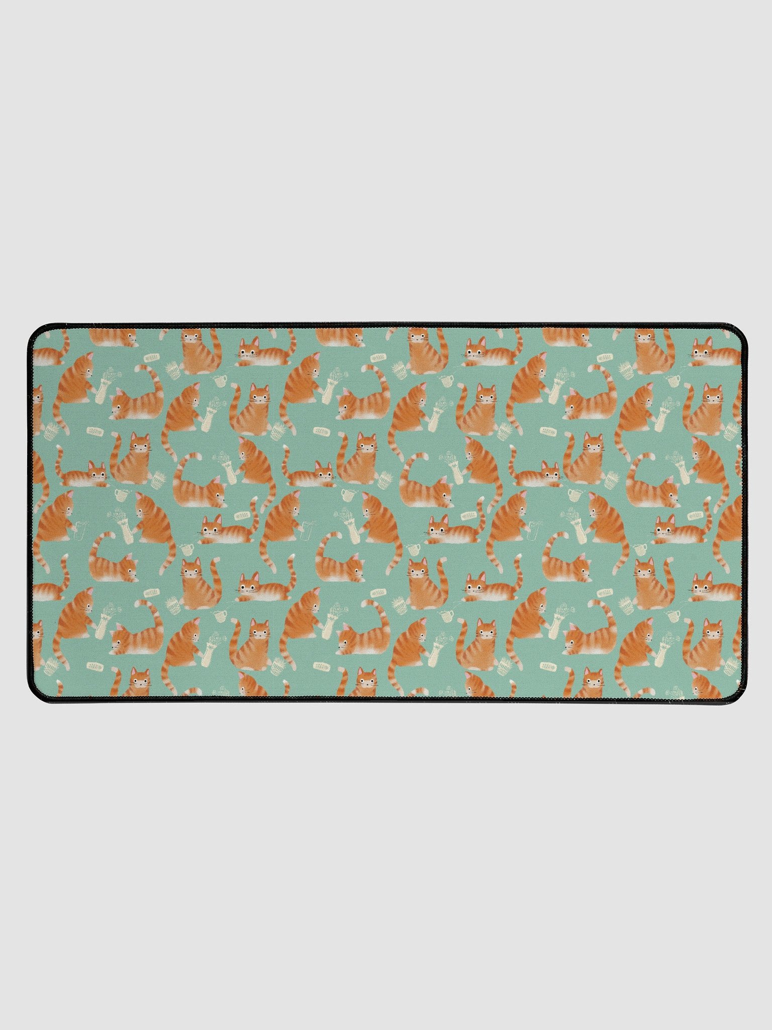 Bad Orange Tabby Cats Knocking Stuff Over Patterned Desk Mat, Green product image (1)