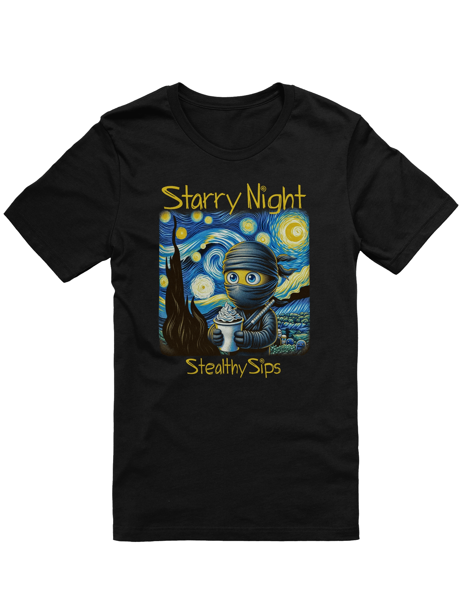 Starry Night Ninja Coffee T-Shirt – Funny Stealthy Sips Parody Tee product image (1)
