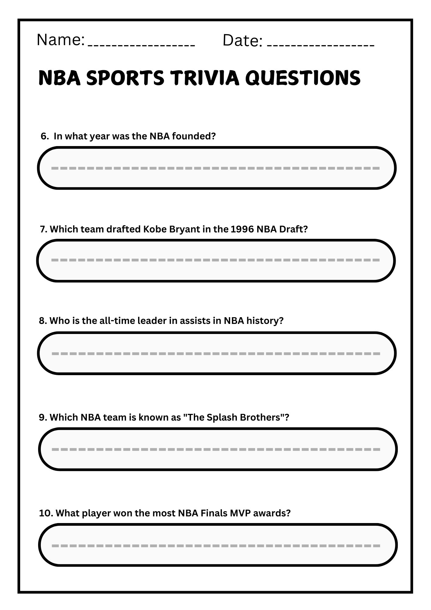 NBA Sports Trivia – 10 Fun Questions & Answers (Printable Worksheet) product image (3)