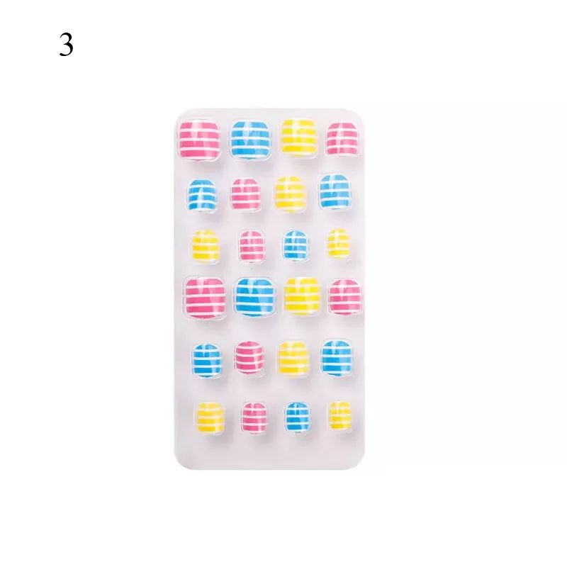 24Pcs Kids Childrens Girls Fake Stick Press On False Nails Full Cover Pre-glue product image (5)