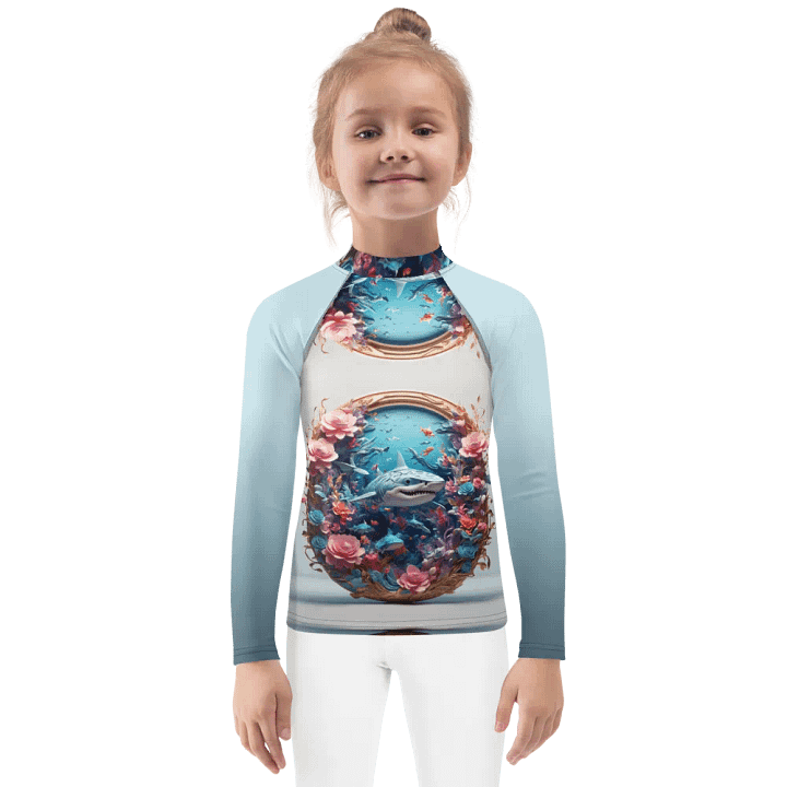 kids rash guard floral shark product image (1)
