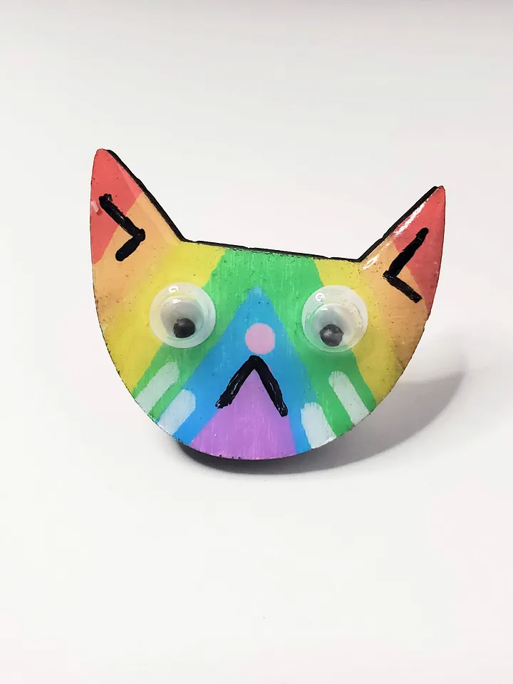 Handpainted Rainbow Wooden Cat Pin product image (1)