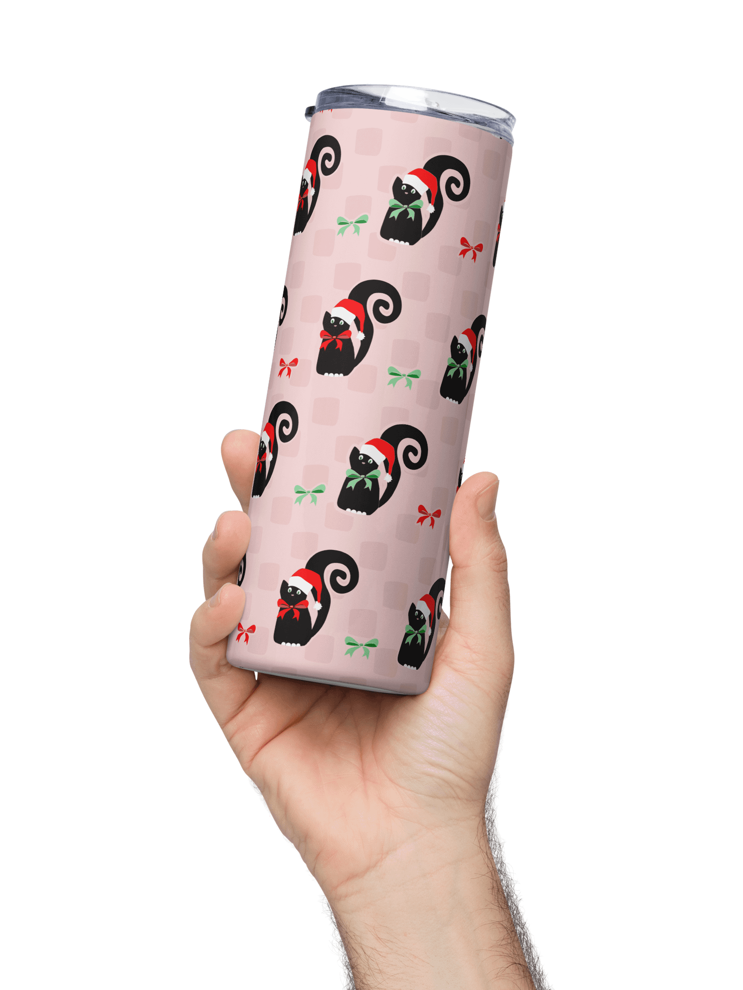 Christmas Kitties in a Row 20 oz Stainless Steel Tumbler with Straw - Pink product image (3)