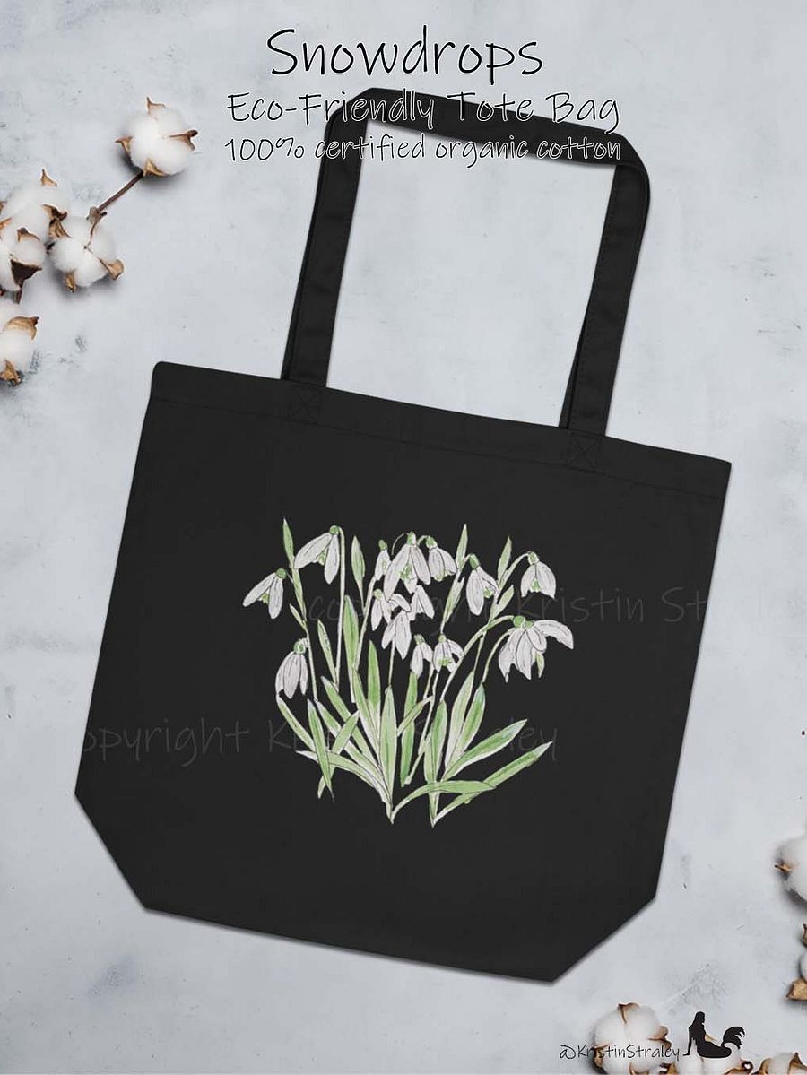 Snowdrop Watercolor and Ink Flowers Eco Cotton Tote Bag product image (2)