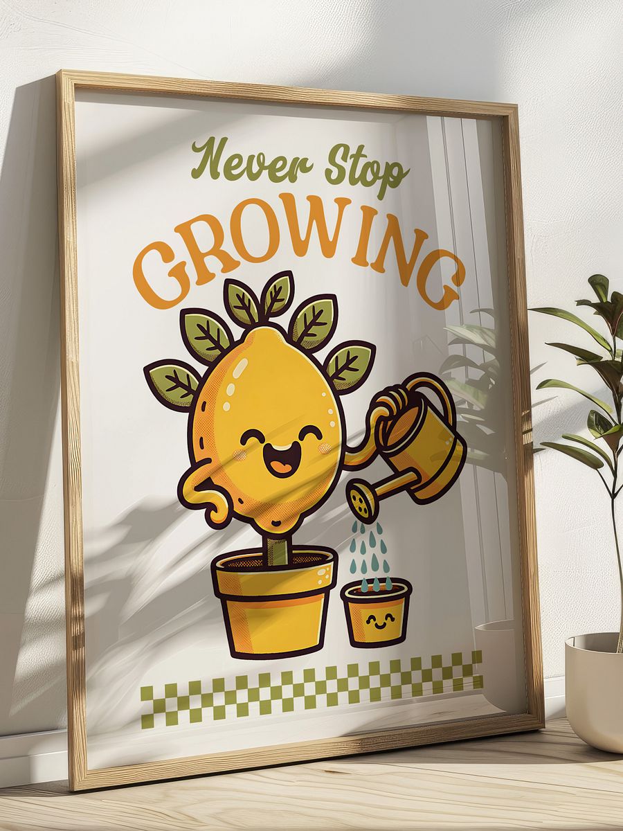 Never Stop Growing Lemon Tree Mascot Inspirational Retro Art Print product image (1)