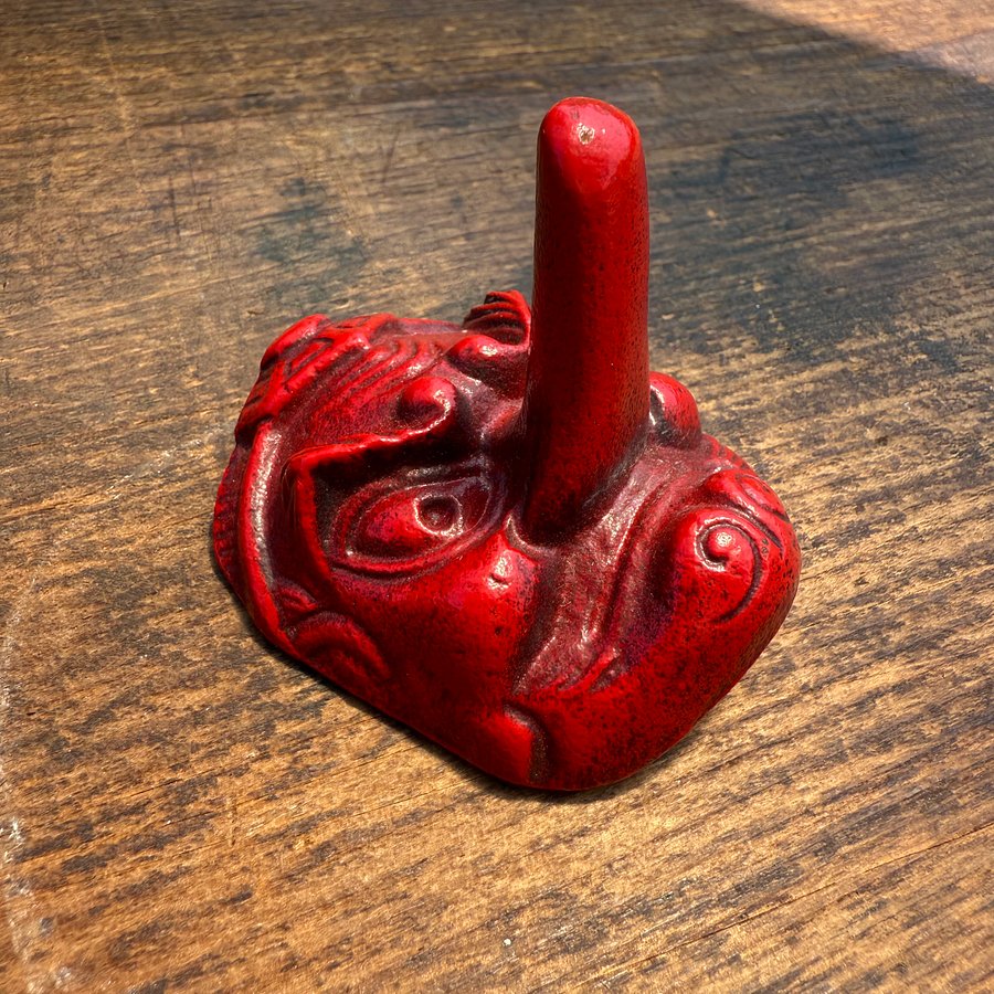 🎎 Iron Tengu Paperweight (Bunchin) – Red Cast Iron Desk Ornament – Japan Antique Roadshow product image (1)