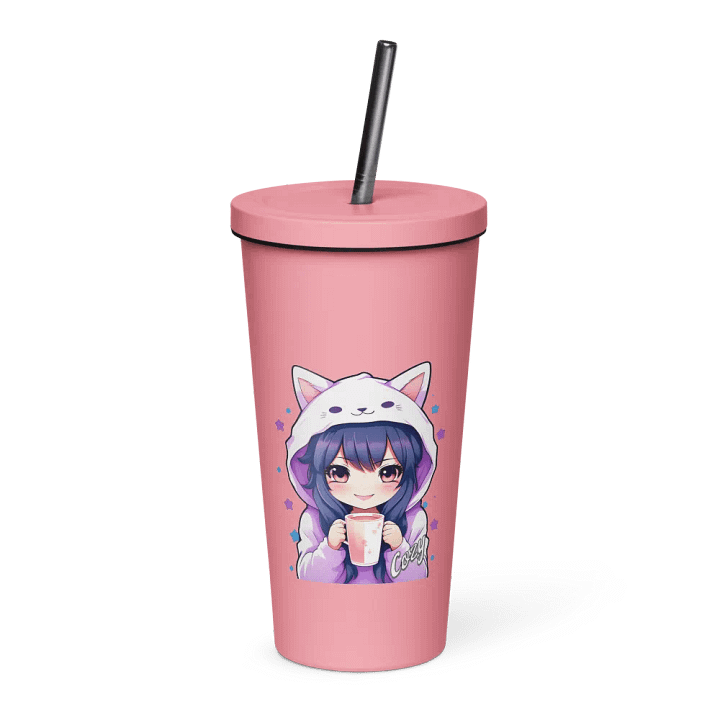 Cozy Kawaii Anime Girl 20 oz Tumbler Cup - Pink - Insulated Tumbler with a Straw product image (1)