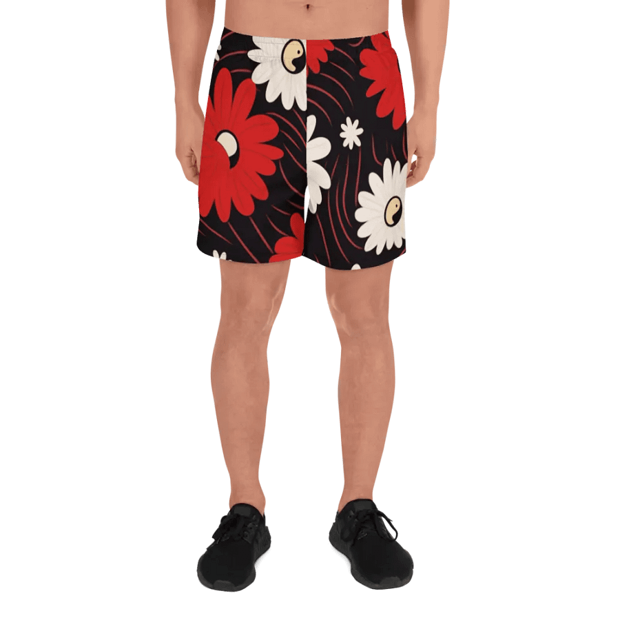 Athletic Shorts 🔴 Functional Fashion at Its Best ⚫️ Red and White Flowers ⚪️ Yin and Yang product image (5)