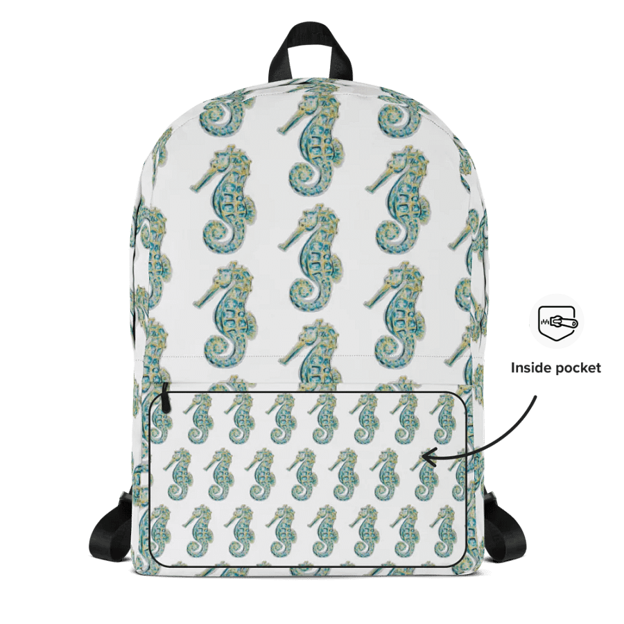 🧜‍♀️ Seahorse Shuffle Backpack | Coastal Charm | by MONIQUE FAELLA DESIGNS™ 🌊| White Background product image (5)