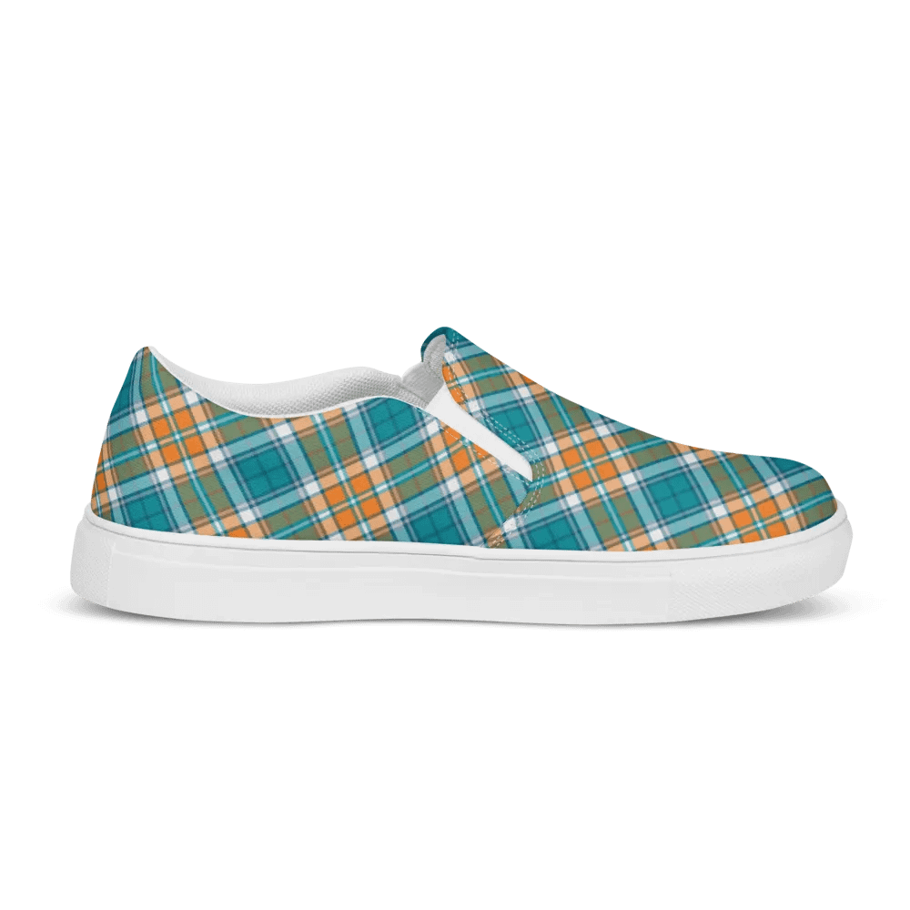 Turquoise and Orange Sporty Plaid Men's Slip On Shoes product image (5)