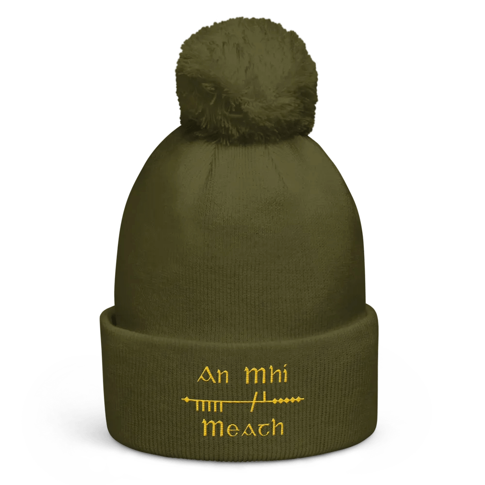 Meath/An MhÍ Scholastic Ogham, green with gold, embroidered Pom-Pom Beanie product image (1)