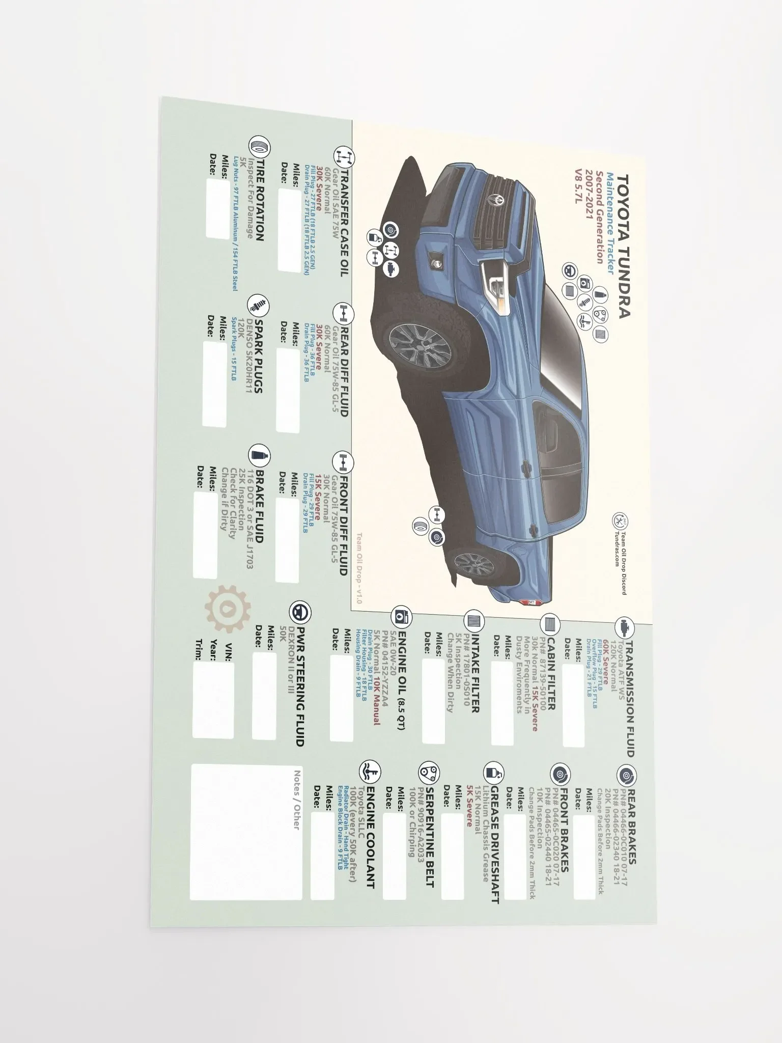 2nd Gen Tundra Maintenance Tracker - Cavalry Blue product image (3)
