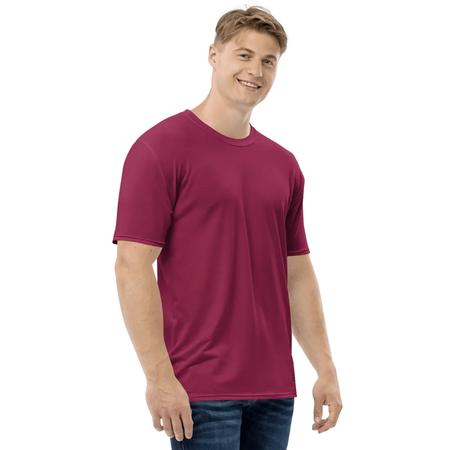 Plain Dark Red True Summer Men's Crewneck Polyester Heavyweight Premium T-Shirt by Treasure Pie product image (6)
